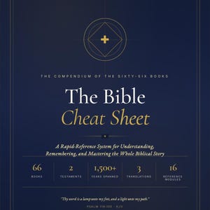 Peut inclure: Un tableau de référence bleu foncé intitulé The Bible Cheat Sheet, A Premium Reference Companion. Il liste 66 livres, 2 testaments, 1 500+ années couvertes, 3 traductions et 16 modules de référence. Il inclut le texte Psalm 119:105 KJV.