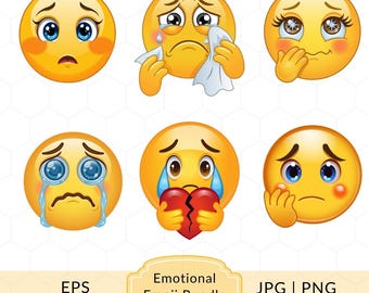 Pacchetto di clipart di emoji tristi, faccina che piange (png), pacchetto di faccine emotive (eps jpg png)