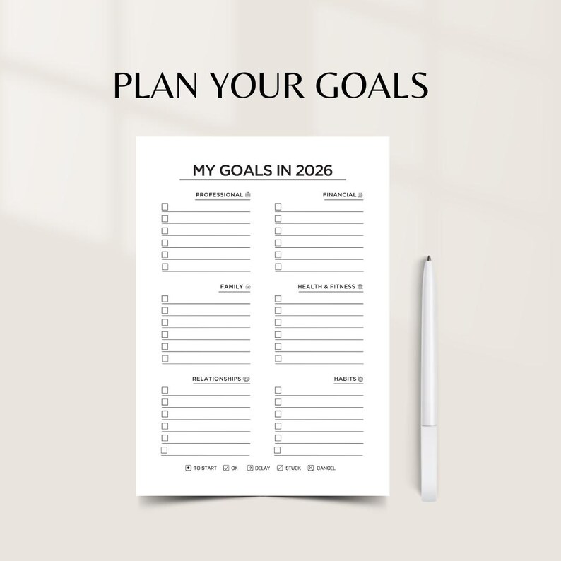 2026 Goals Planner Printable PDF | Yearly Goal Setting Worksheet ...