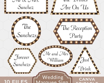 Editable Wedding Marquee Sign Template, Reception Bar Sign (Canva Digital Download)