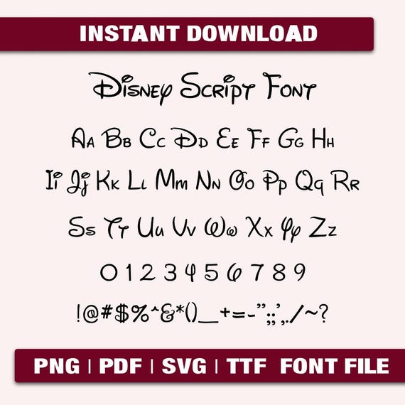 Disney Font Script Canva, svg png pdf ttf Font Files | Playful Script Typeface | Disney Clipart Silhouette | Instant Download