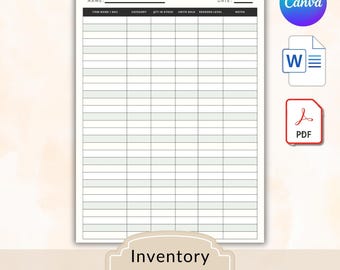 Editable Inventory Tracker Template, Small Business Stock Log (Canva, Word, PDF)
