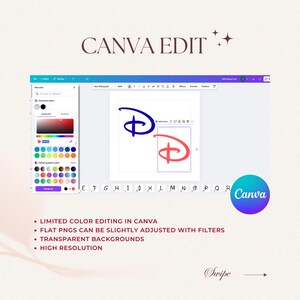 Disney font script Canva edit: blue and red Mickey-inspired intertwined letters on Canva UI; SVG, PNG, PDF, instant download.