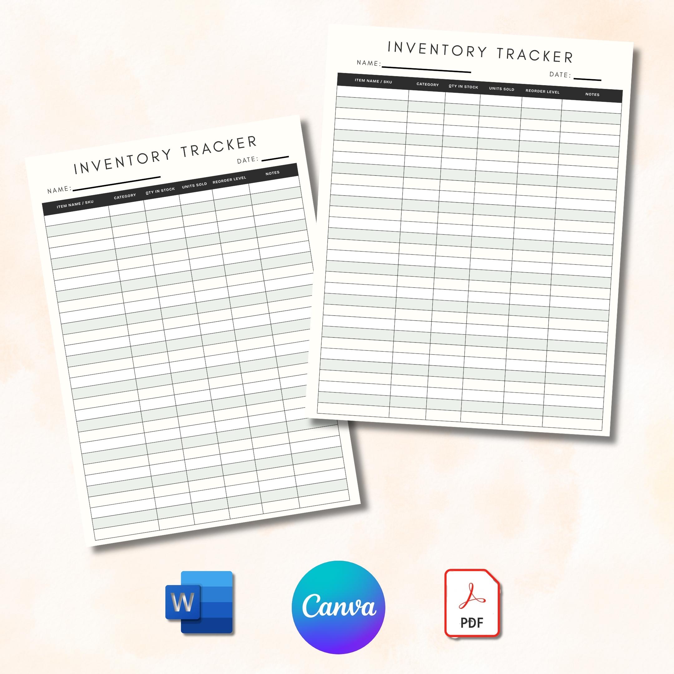 Editable Inventory Tracker Template, Small Business Stock Log (canva ...