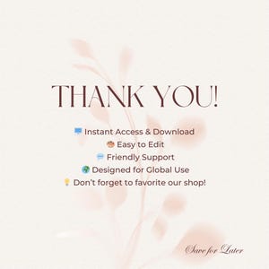 Thank you screen for instant digital download: elegant serif THANK YOU on pale beige with pink botanical accents.