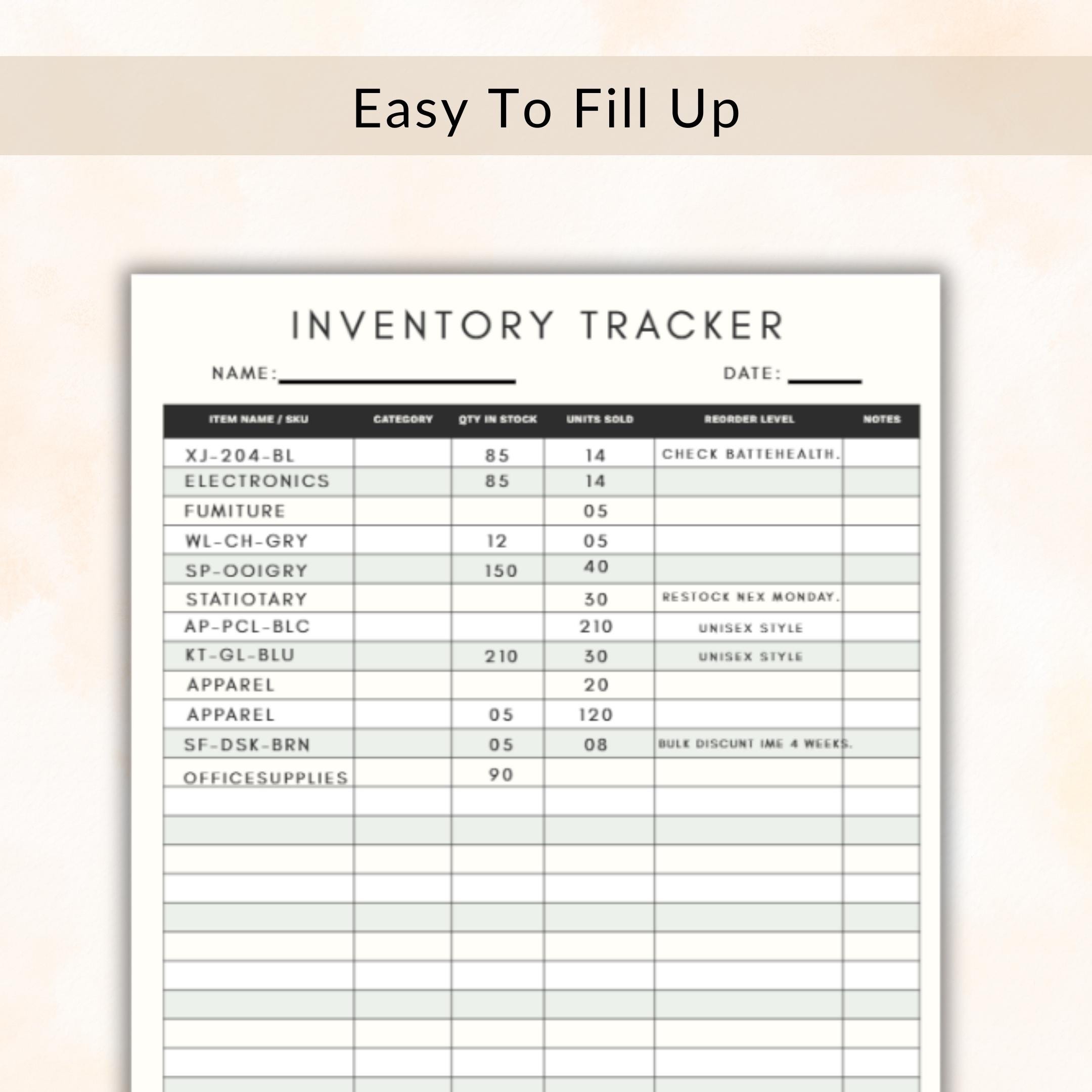 Editable Inventory Tracker Template, Small Business Stock Log (canva ...