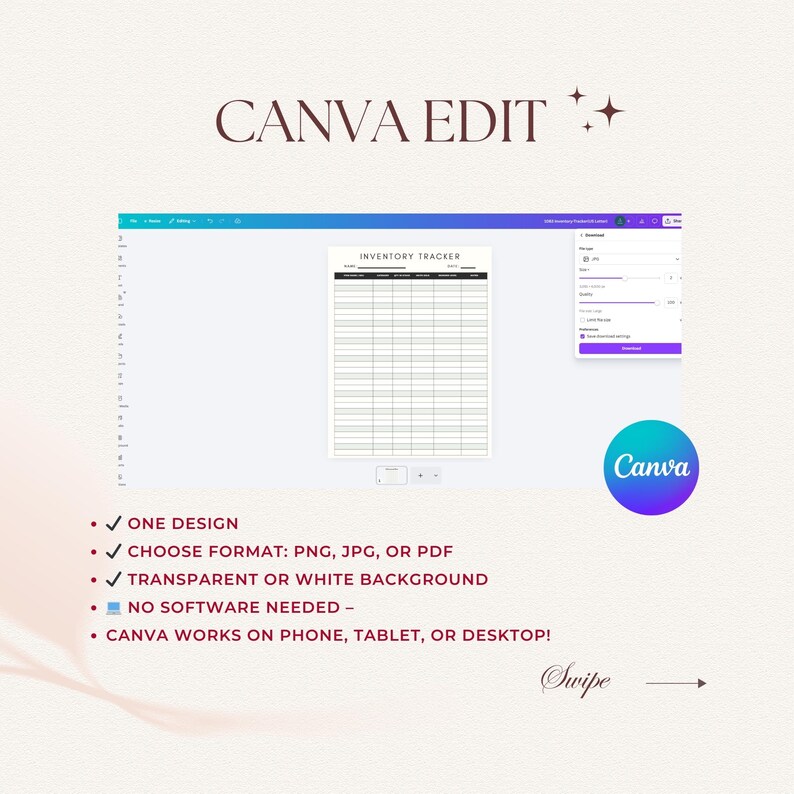 Editable Inventory Tracker Template, Small Business Stock Log (canva ...