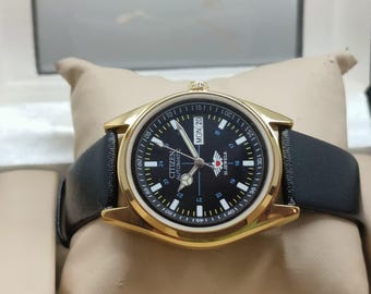 Vintage Citizen Automatic Watch, Roman Red dial Men's Day Date, Wrist Watch