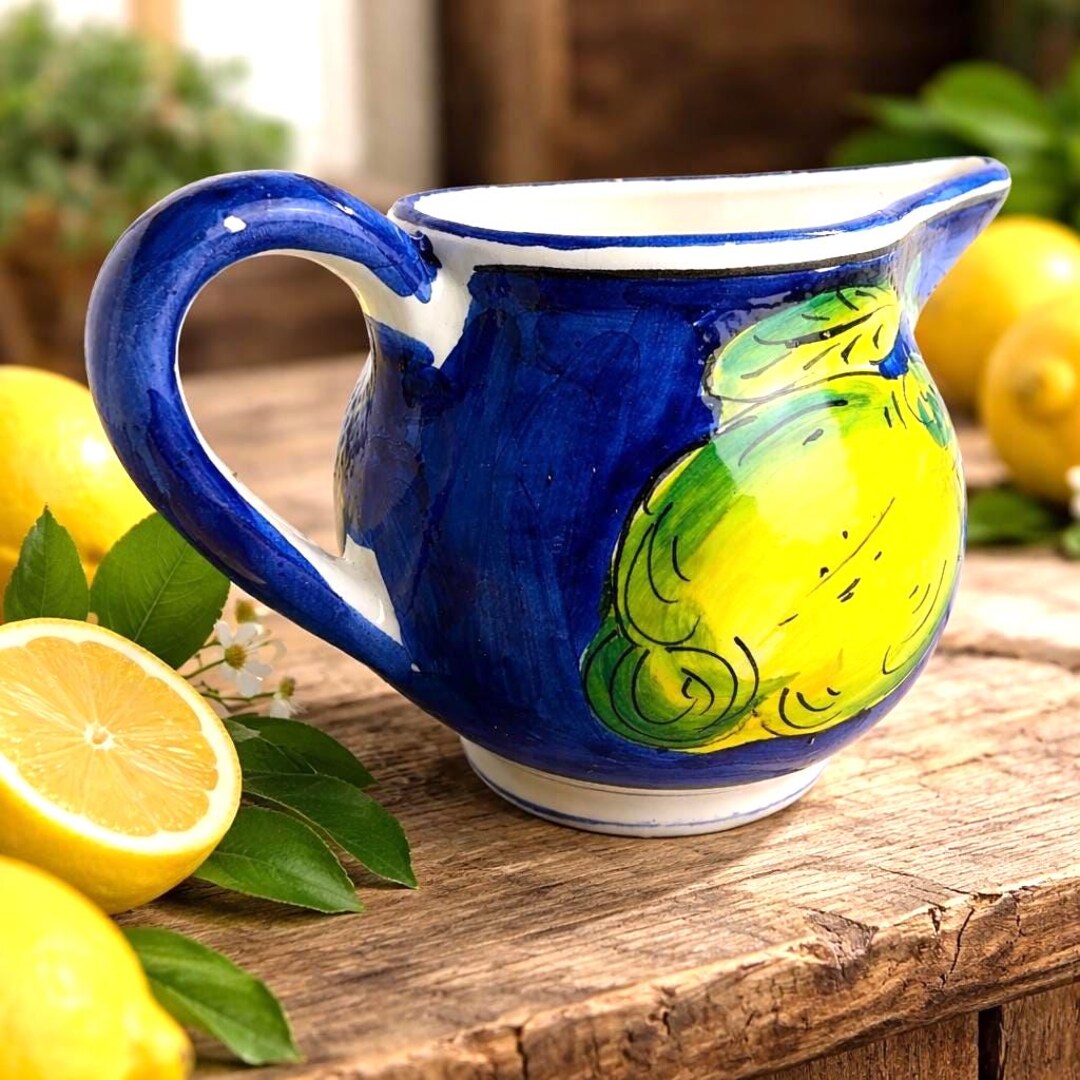 Italian Hand-painted Vintage Pottery Jug or Water Pitcher With Amalfi ...