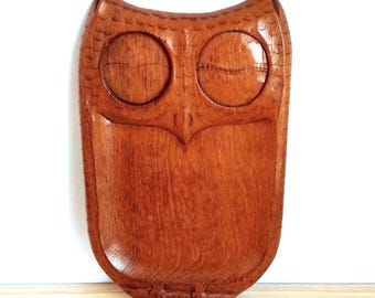 Hand-Carved Vintage Wooden Owl Platter/ Serving Tray, Wall Hanging