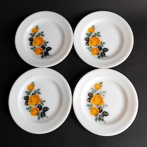 Vintage Phoenix Opalware Yellow Rose - set of 4 side/ dessert plates