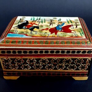 Vintage Persian Khatam Jewellery/ Trinket box- handpainted with micro-mosaic image 2