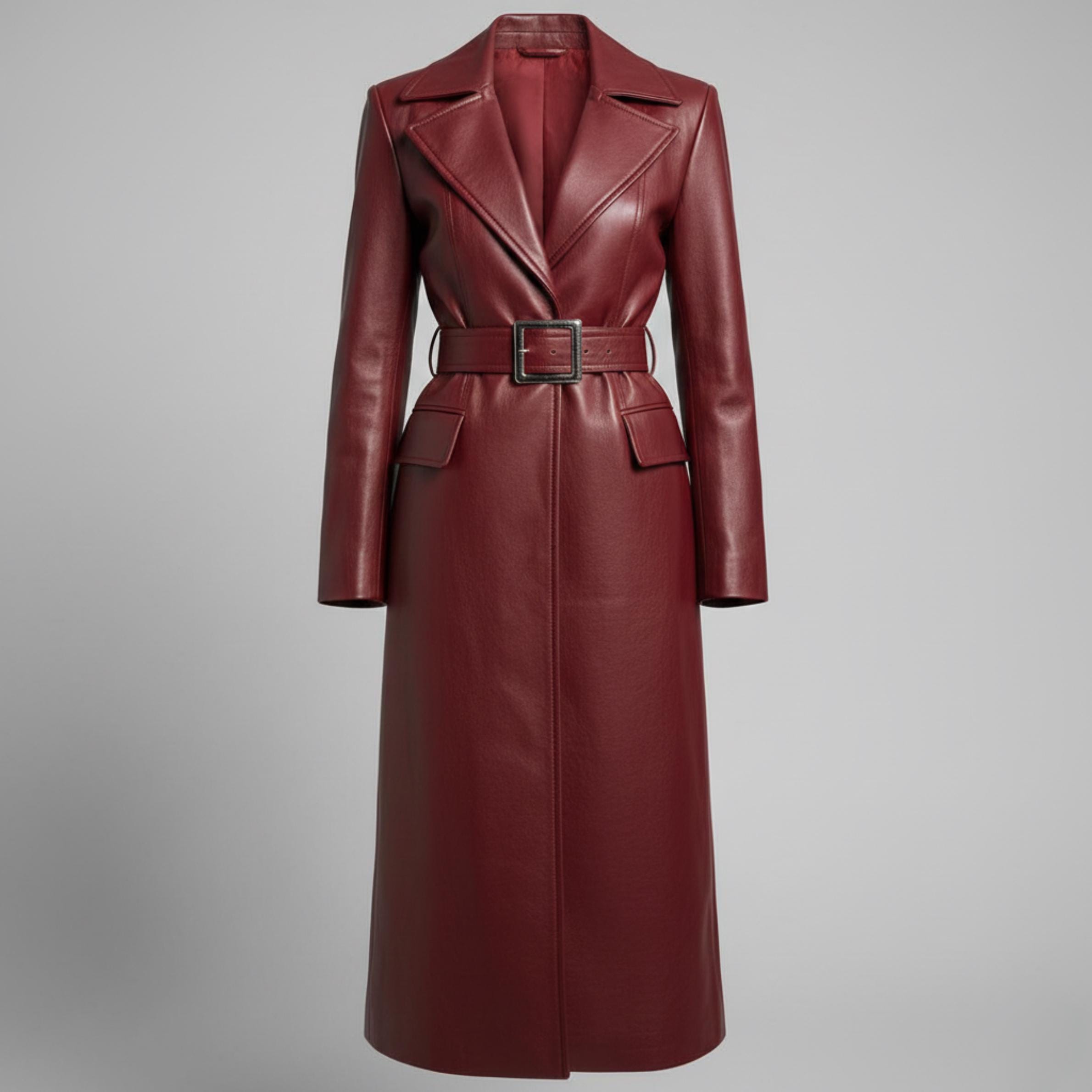 Jennie Kim BLACKPINK Genuine Leather Trench Coat, Women's Red Wine