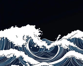 Ozeanwellen-Linienzeichnung, druckbare Wandbilder, digitaler Download, Sofort-Download-Druckset