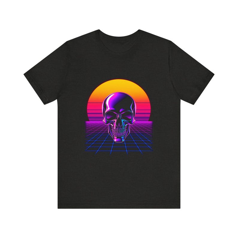 Chrome Skull Neon Perspective Synthwave Retro 80er T-Shirt, Synthwave Retro Tee, Retrowave Geschenk Bild 7