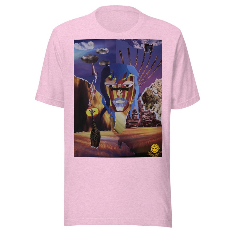Fantasy Collage Graphic Tee – Abstract Face & Sunset City – Artsy Unisex Shirt