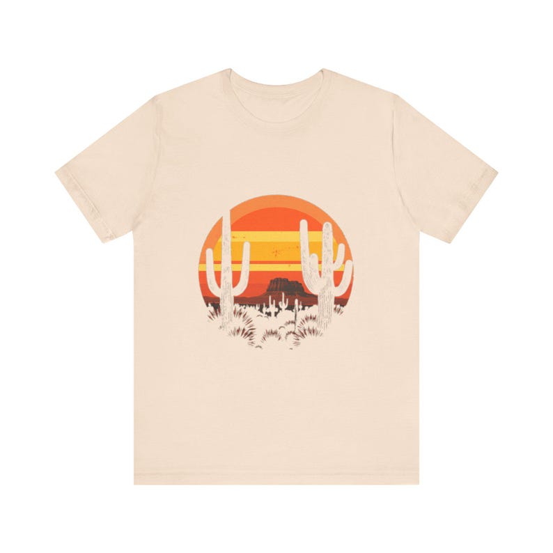 Retro Wüste Sonnenuntergang T-Shirt, Vintage Kaktus Südwesten T-Shirt, Natur Outdoor Abenteuer Geschenk Bild 5