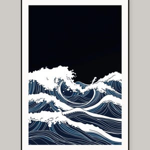 Ozeanwellen-Linienzeichnung, druckbare Wandbilder, digitaler Download, Sofort-Download-Druckset Bild 2