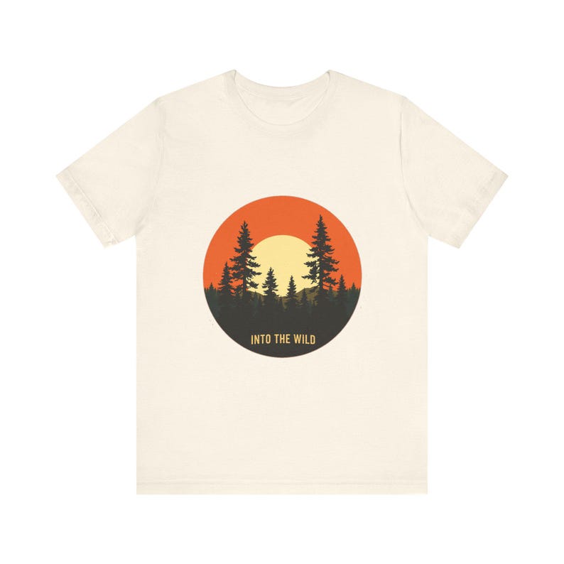 Retro Forest Pines Sonnenuntergang T-Shirt, Vintage Retro Outdoors T-Shirt, Natur Abenteuer Geschenk Bild 4
