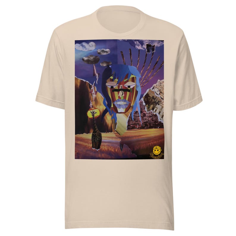 Fantasy Collage Graphic Tee – Abstract Face & Sunset City – Artsy Unisex Shirt