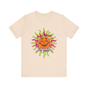T-Shirt mit schmelzender, lächelnder Sonne im psychedelischen 70er-Jahre-Retro-Stil, psychedelisches 70er-Jahre-T-Shirt, cooles Hippie-Geschenk Bild 5