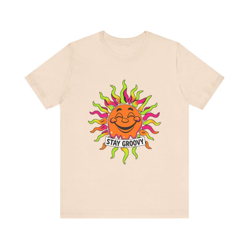 T-Shirt mit schmelzender, lächelnder Sonne im psychedelischen 70er-Jahre-Retro-Stil, psychedelisches 70er-Jahre-T-Shirt, cooles Hippie-Geschenk Bild 5