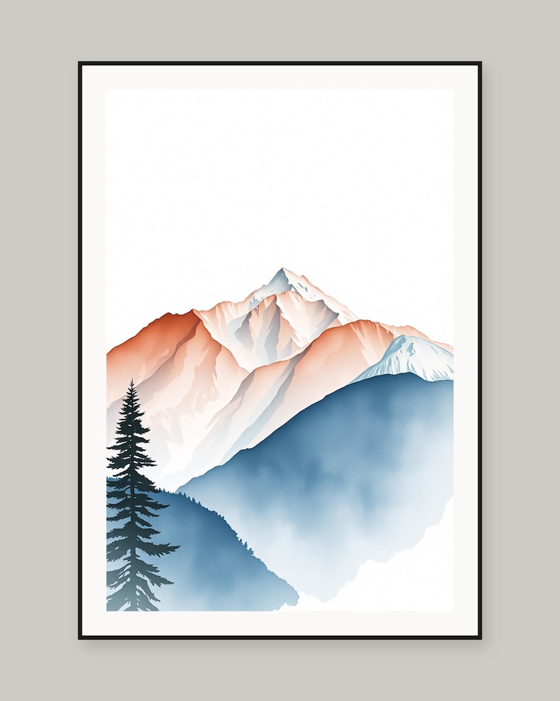 Watercolor Mountain Range Printable Wall Art, Digital Download, Instant Download Print Set image 1