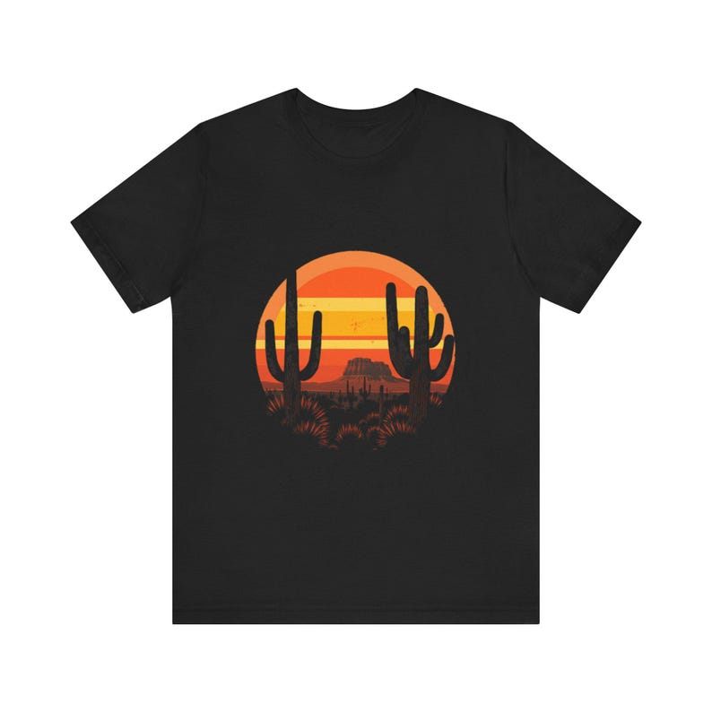Retro Wüste Sonnenuntergang T-Shirt, Vintage Kaktus Südwesten T-Shirt, Natur Outdoor Abenteuer Geschenk Bild 3