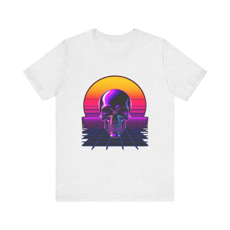 Chrome Skull Neon Perspective Synthwave Retro 80er T-Shirt, Synthwave Retro Tee, Retrowave Geschenk Bild 2