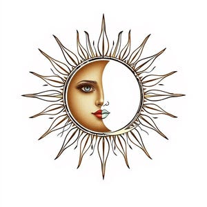 Boho-Illustration von Sonne und Mond – druckbare Wandbilder, digitaler Download, Sofort-Download-Set Bild 1