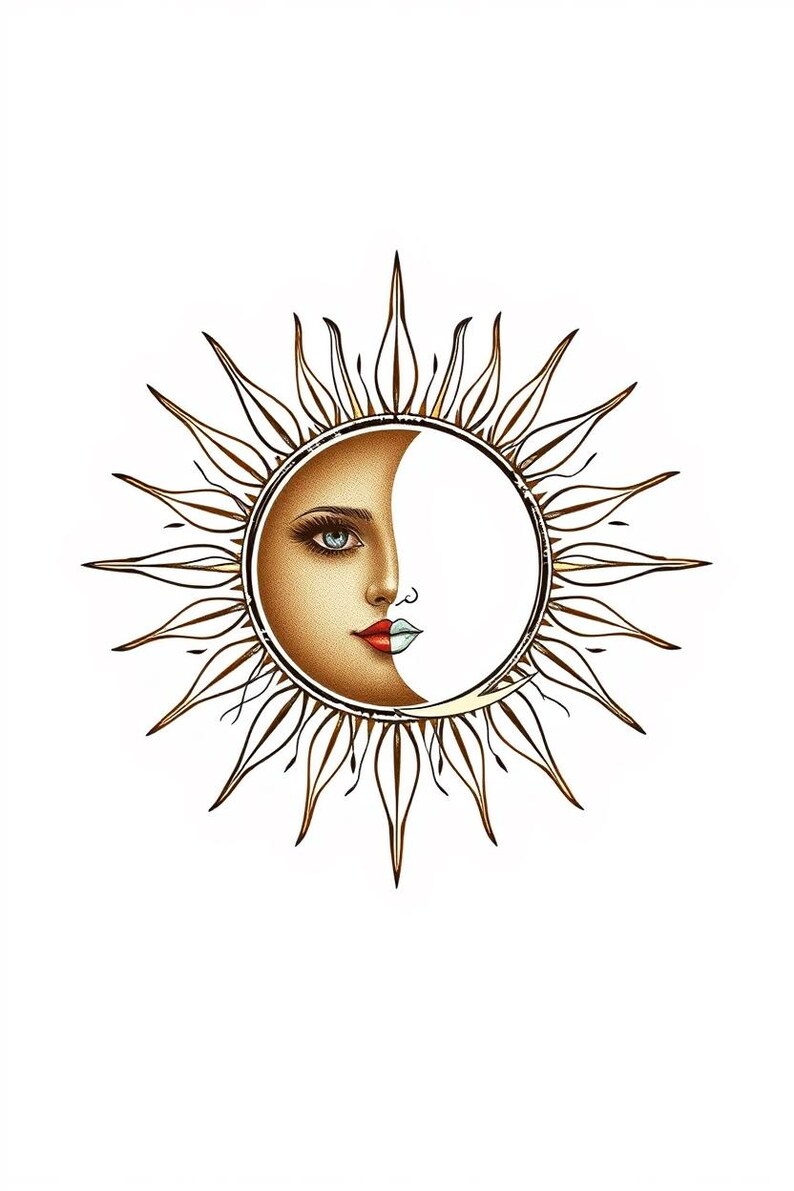 Boho-Illustration von Sonne und Mond – druckbare Wandbilder, digitaler Download, Sofort-Download-Set Bild 1