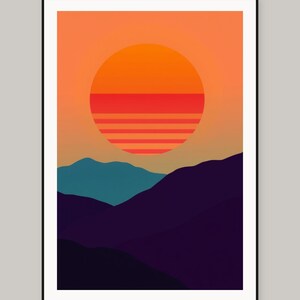 Retro-Wandbild „Sunset Stripes“ im 70er-Jahre-Stil zum Ausdrucken, digitaler Download, Sofort-Download-Set Bild 2