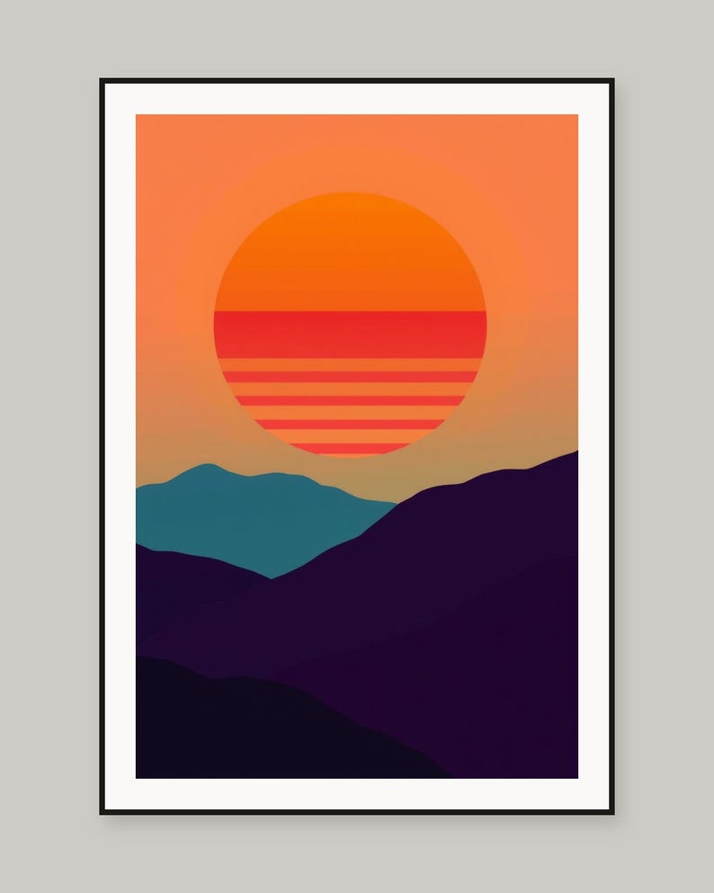 Retro-Wandbild „Sunset Stripes“ im 70er-Jahre-Stil zum Ausdrucken, digitaler Download, Sofort-Download-Set Bild 2