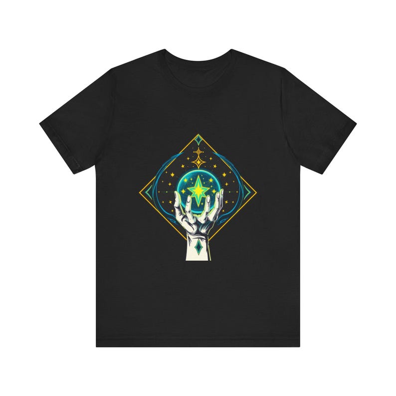 T-Shirt mit leuchtendem Kristallmotiv, himmlisch-mystisches Geschenk Bild 3