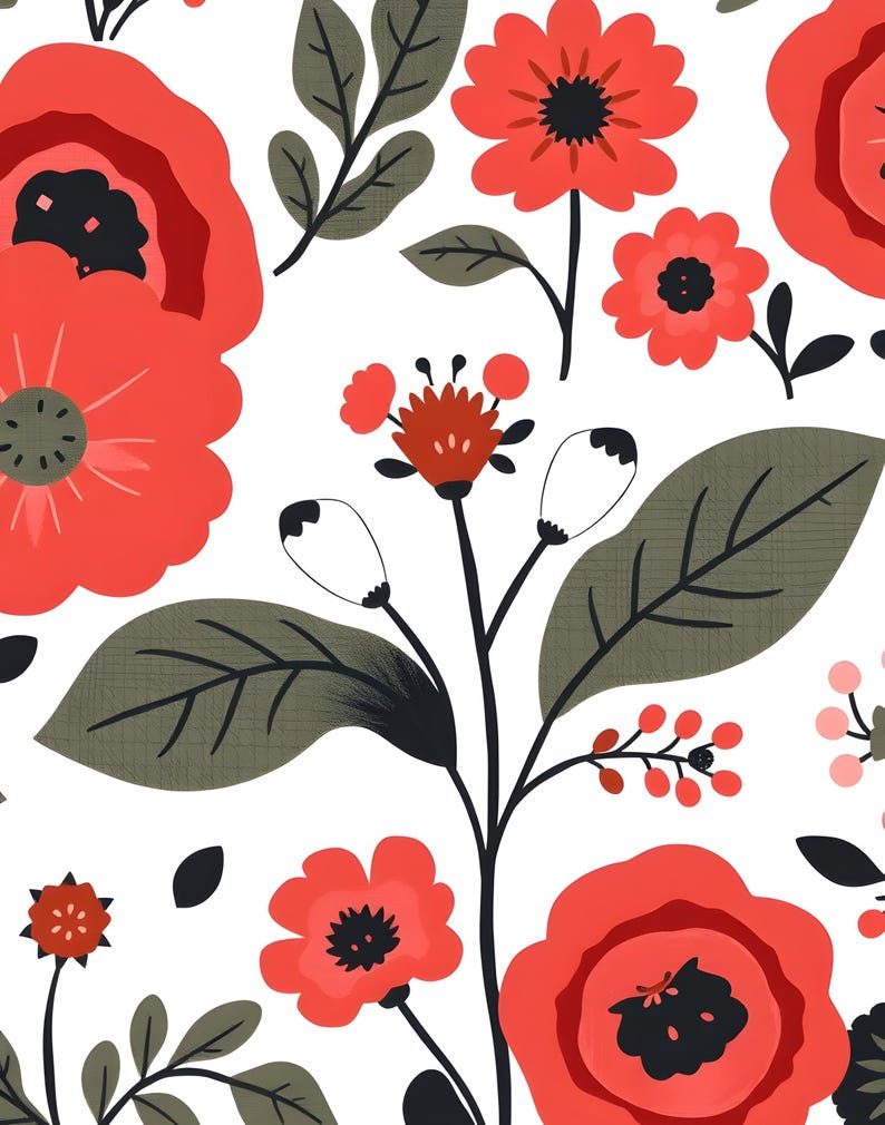 Skandinavisches florales Volksmuster – Druckbare Wandbilder, Digitaler Download, Sofort-Download-Druckset Bild 3