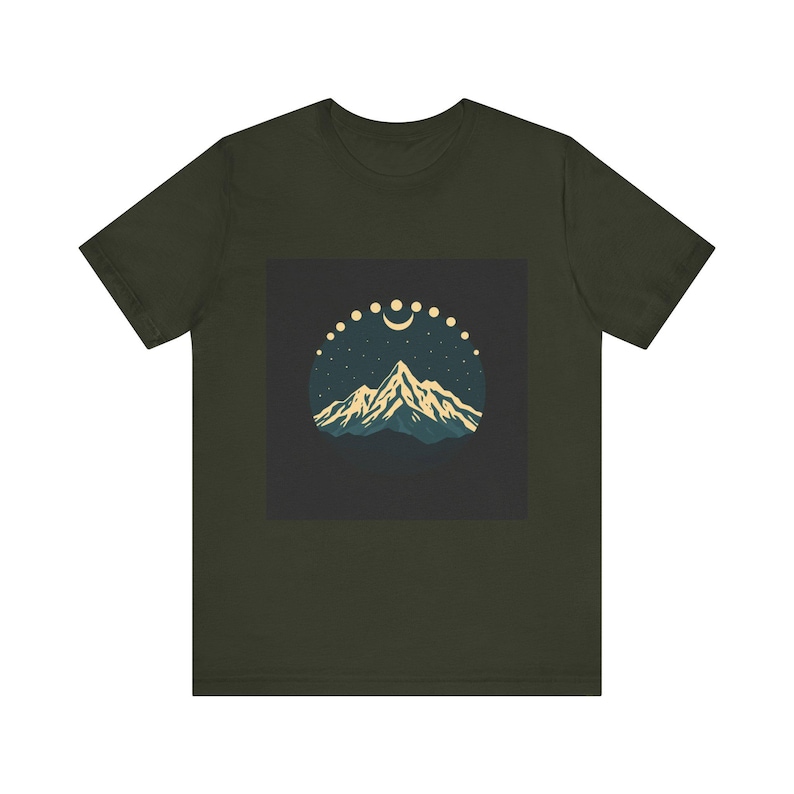 Himmlische Berg Mond T-Shirt, Retro Mond Phasen T-Shirt, Nachthimmel Natur Abenteuer Geschenk Bild 3