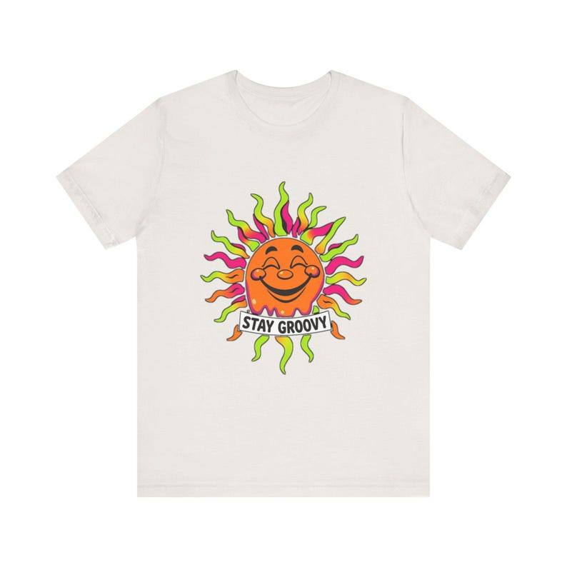 T-Shirt mit schmelzender, lächelnder Sonne im psychedelischen 70er-Jahre-Retro-Stil, psychedelisches 70er-Jahre-T-Shirt, cooles Hippie-Geschenk Bild 6