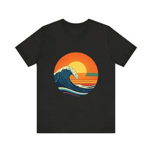 Retro Ocean Wave T-Shirt, Vintage Surf Sonnenuntergang T-Shirt, Strand-Liebhaber Küstennatur Geschenk Bild 7