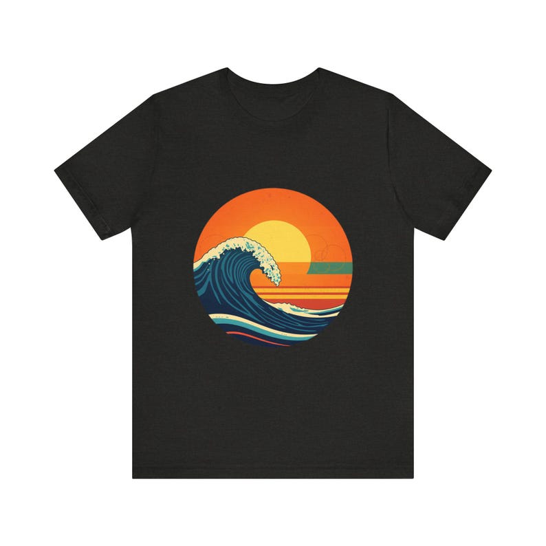 Retro Ocean Wave T-Shirt, Vintage Surf Sonnenuntergang T-Shirt, Strand-Liebhaber Küstennatur Geschenk Bild 7