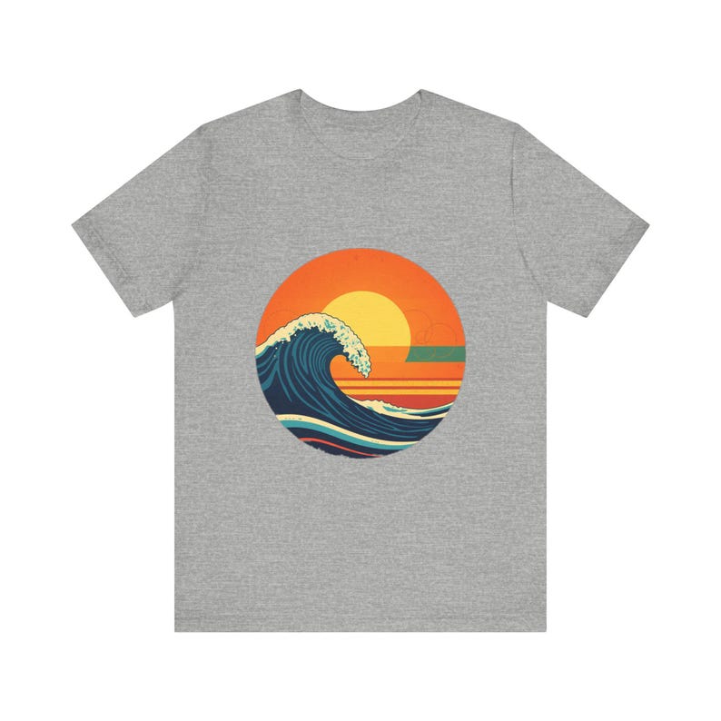 Retro Ocean Wave T-Shirt, Vintage Surf Sonnenuntergang T-Shirt, Strand-Liebhaber Küstennatur Geschenk Bild 10