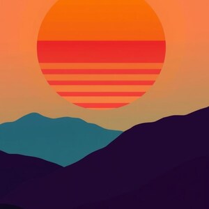 Retro-Wandbild „Sunset Stripes“ im 70er-Jahre-Stil zum Ausdrucken, digitaler Download, Sofort-Download-Set Bild 1