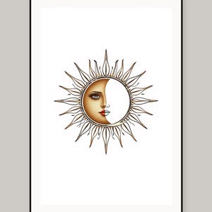 Boho-Illustration von Sonne und Mond – druckbare Wandbilder, digitaler Download, Sofort-Download-Set Bild 2