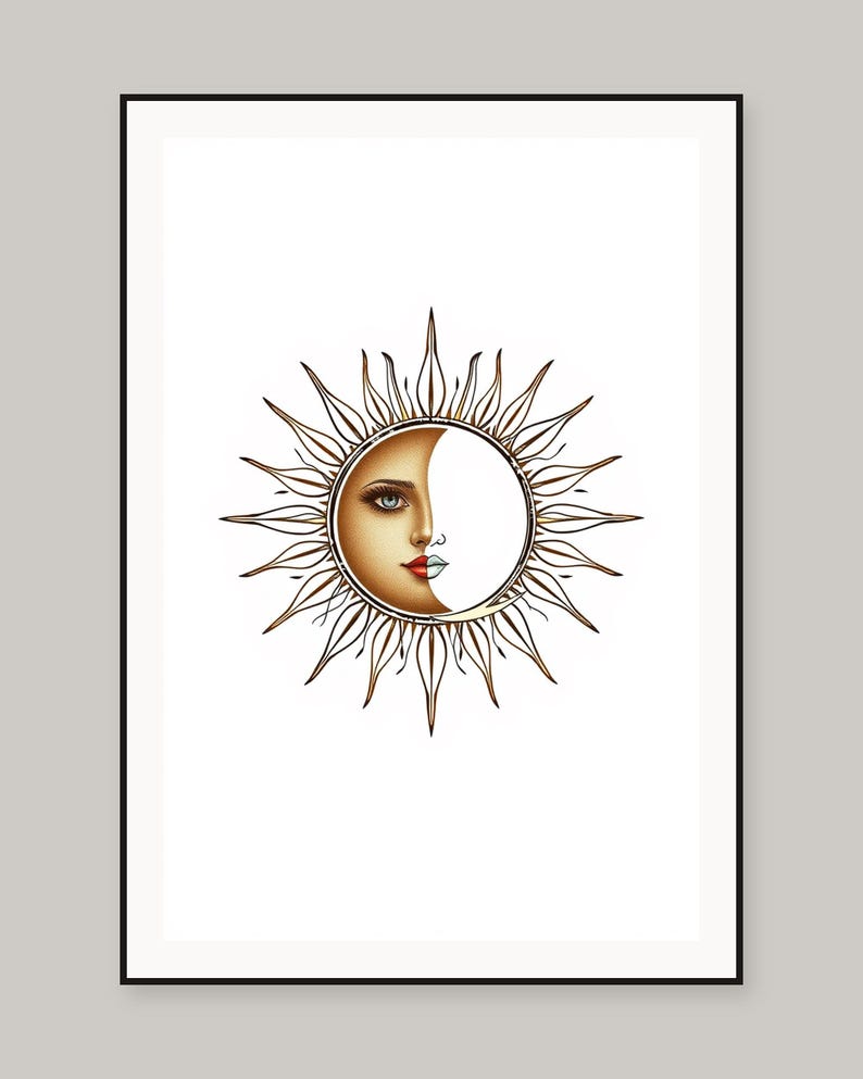 Boho-Illustration von Sonne und Mond – druckbare Wandbilder, digitaler Download, Sofort-Download-Set Bild 2