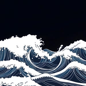 Ozeanwellen-Linienzeichnung, druckbare Wandbilder, digitaler Download, Sofort-Download-Druckset Bild 3
