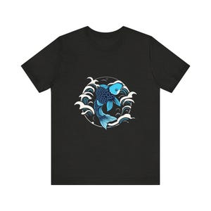 T-Shirt mit Koi-Karpfen inmitten japanischer Ukiyo-e-Malerei, japanisches Kunst-T-Shirt, Geschenkidee für japanische Kunst Bild 7