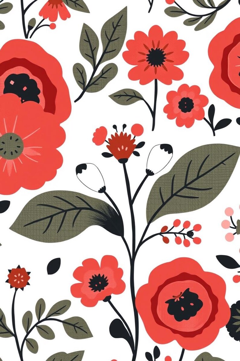 Skandinavisches florales Volksmuster – Druckbare Wandbilder, Digitaler Download, Sofort-Download-Druckset Bild 1