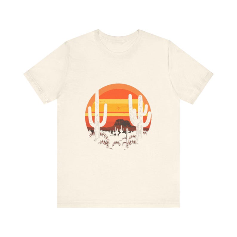 Retro Wüste Sonnenuntergang T-Shirt, Vintage Kaktus Südwesten T-Shirt, Natur Outdoor Abenteuer Geschenk Bild 4
