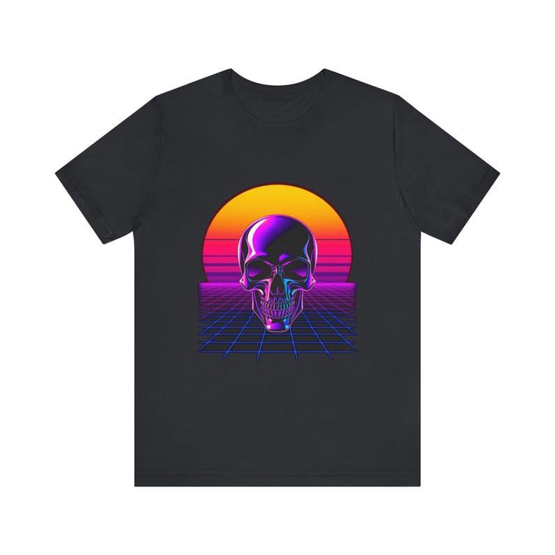 Chrome Skull Neon Perspective Synthwave Retro 80er T-Shirt, Synthwave Retro Tee, Retrowave Geschenk Bild 9