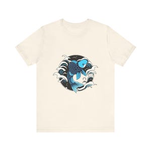 T-Shirt mit Koi-Karpfen inmitten japanischer Ukiyo-e-Malerei, japanisches Kunst-T-Shirt, Geschenkidee für japanische Kunst Bild 4