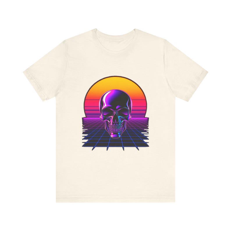 Chrome Skull Neon Perspective Synthwave Retro 80er T-Shirt, Synthwave Retro Tee, Retrowave Geschenk Bild 4